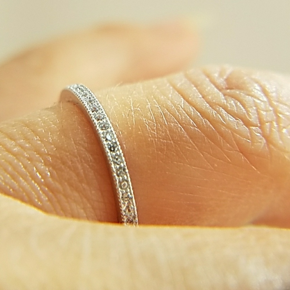 White Gold plated pave setting Eternity Band - Picture 4 of 8